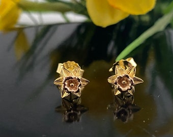 Gold Plated Sterling Silver Daffodil Stud Earrings: March Birth Flower