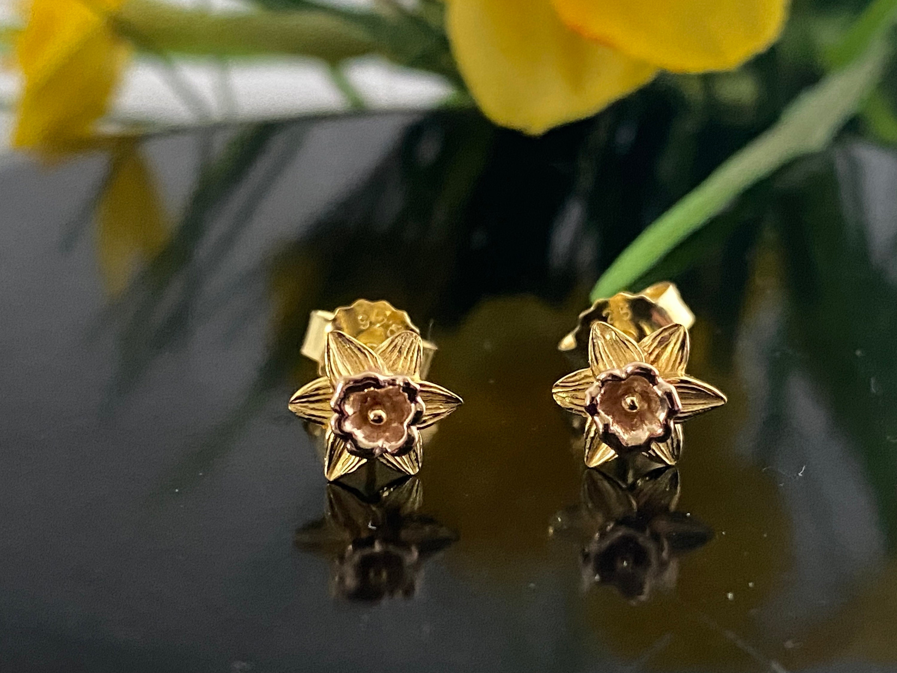 March Birth Flower Stud Earrings, Gold Vermeil