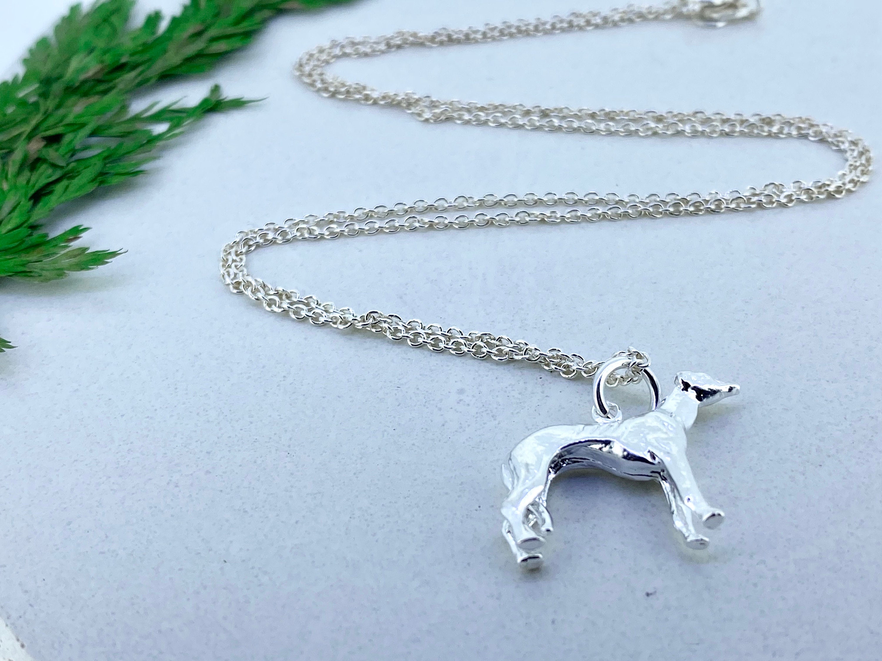 Sterling Silver Greyhound Necklace, Etched Pendant, Dog Lover Gift