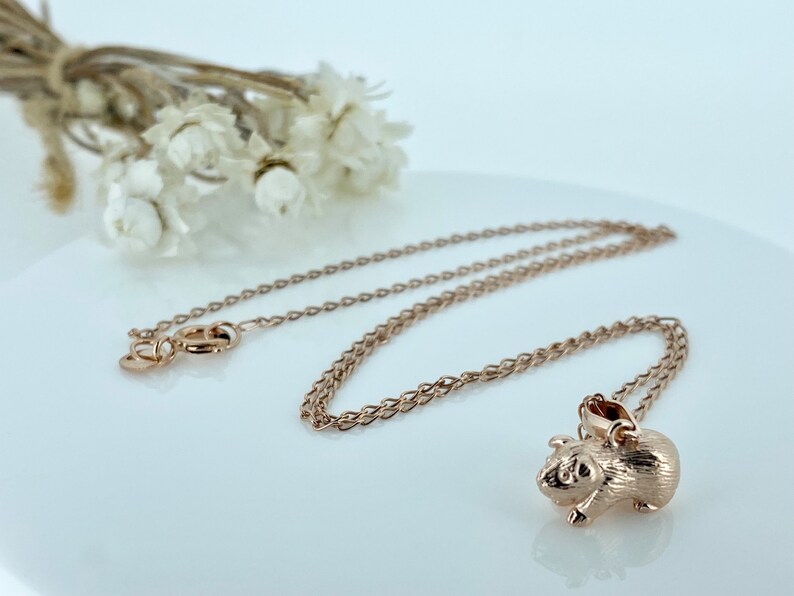 Rose Gold Guinea Pig Necklace, Gift for Daughter Or Son, Cute Animal Jewellery image 8