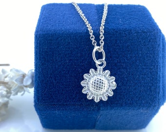Sterling Silver Sunflower Necklace, Botanical Gift, Optional Birthstone, Gift for Her, Summer Flower Necklace
