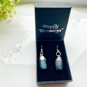 Raw Sapphire Earrings, Sterling Silver Dangle, September Birthstone
