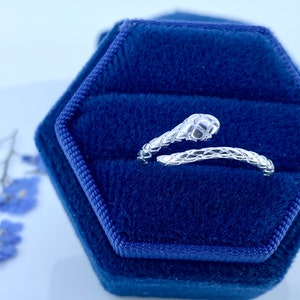 Peut inclure: Une bague en forme de serpent argentée dans un écrin à bijoux en velours bleu.