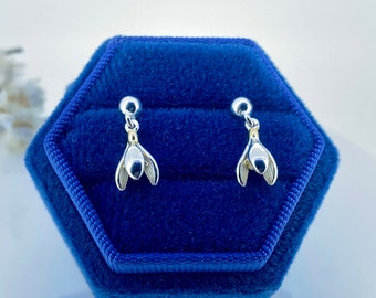 Snowdrop Sterling Silver Drop Earrings, January Birth Flower Gift