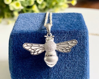 Sterling Silver Bumble Bee Necklace, Gift for Her, Queen Bee Pendant, Personalisation Optional