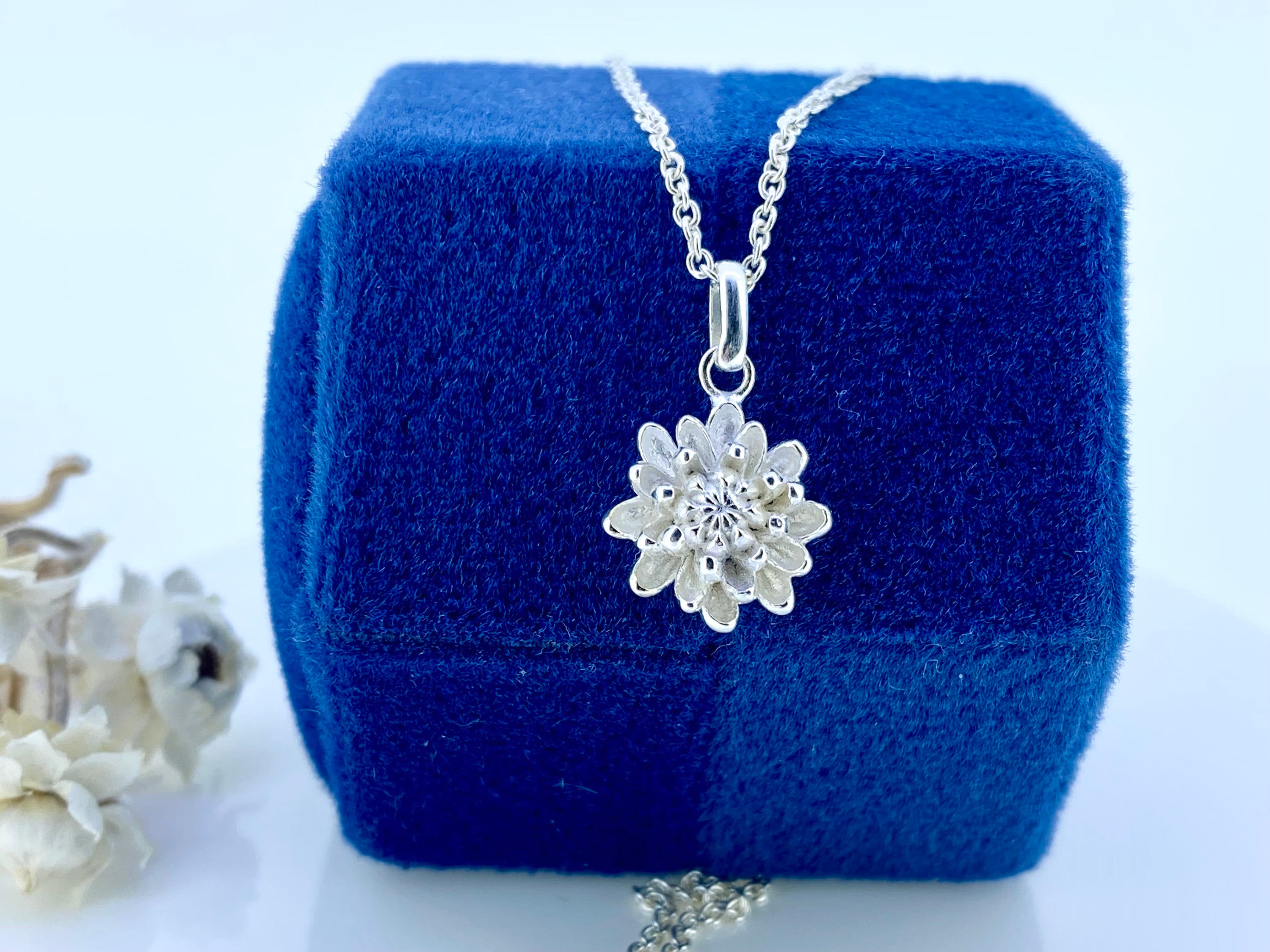 Sterling Silver Chrysanthemum Necklace, November Birth Flower, Optional Birthstone