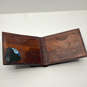 Cartera plegable de cuero de grano completo