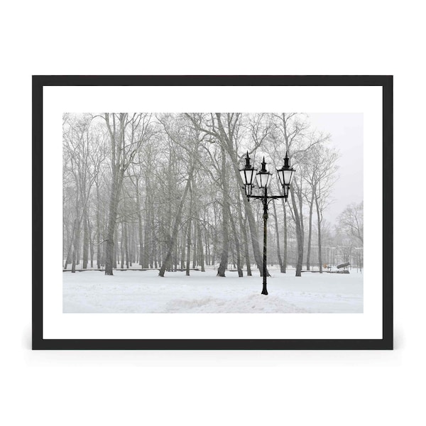 Réverbère | Lamppost | Neige | Snow | Hiver | Winter | Paysage urbain | Urban landscape | Monochrome | Framed photo | Photo encadrée | froid