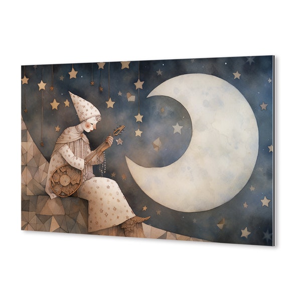 Mysterious Mandolin | Silent Melody | Dreamlike Aura | Quarter Moon | Soft light | Subtle details | artistic expression