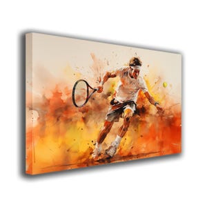 Tennisspielszene - Aquarellillustration auf Leinwand gedruckt - Sportliche Wandkunst - Künstlerische Illustration - Sportatmosphäre