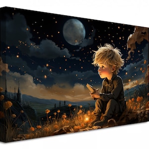 The Little Prince and the Book | Kids Wall Decor | Wall Art for Kids Room | Kids Room Illustrations | Canvas