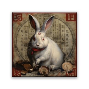 Coniglio saggio, cartomanzia, strumenti mistici, soggiorno, camera da letto, ufficio, decorazioni per la casa, caratteri cinesi, arte murale, regalo