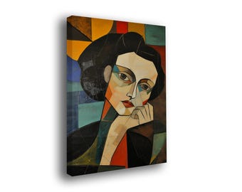 Cubist-style portrait of Edith Piaf printed on canvas, Contemporary and modern design, Abstract art, Wall decoration, Colorful wall art