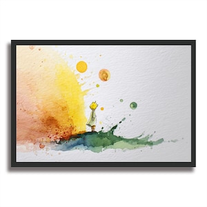 Illustration poétique sur papier photo. Le Petit Prince et les étoiles. Décoration murale encadrée. Cadeau d'anniversaire Petit Prince.