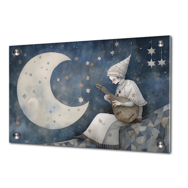 Sérénade à la lune | | Impression légère pour chambre | Thème imaginaire enfant | Décoration durable pour chambre | Illustration ludique