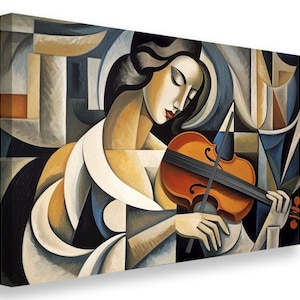 cubist violin, cubism, print, wall art, home decor, music art, canvas print, canvas art, violin, painting