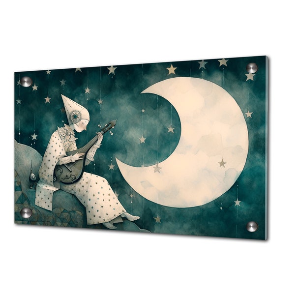 Sous la Lune | | Art contemporain enfant | Tableau plexi fantastique | Décor pour chambre | Illustration | Tableau plexi tendance enfant