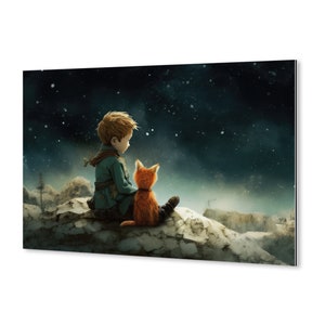 The Little Prince and the fox under the starry sky. Aluminum wall decoration. Aluminum wall decor. Timeless. Magical. Poetry.