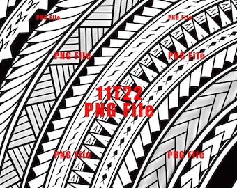 May include: Black and white geometric pattern with repeating shapes and lines. The pattern is made up of curved lines and triangles. The pattern is symmetrical and has a traditional Polynesian style.