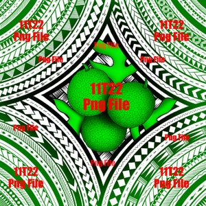 May include: A green and white patterned background with three green fruits. The fruits have a textured surface and are surrounded by a leaf. The text "11T22 Png File" is repeated throughout the image.