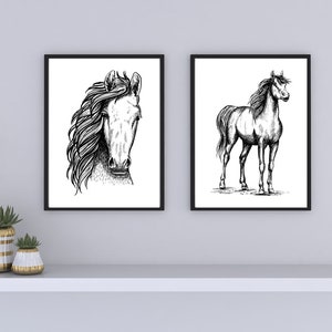 Horse Line Art Modern Line Drawing Horse Print One Line Drawing Single Line Art Balck and White Prints Animal Prints Minimalist Horse Art