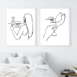 Wine Wall Art Wine Poster Sunset Art Wine Lover Poster Wine Line Art Romantics Wall Art Gift For Woman Minimal Art Digital Download