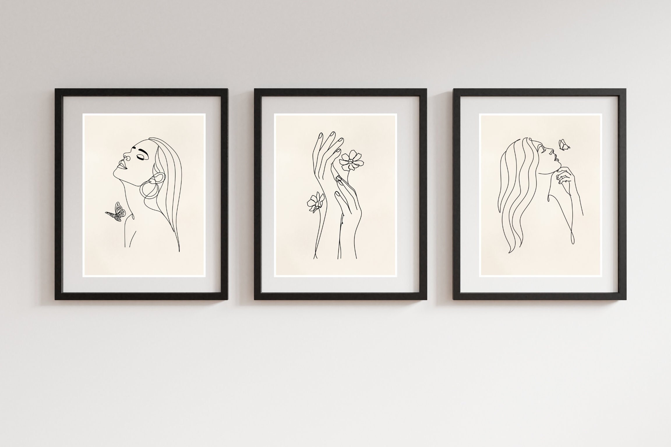 Woman Art Print Set Woman Line Drawing Wall Art Butterfly Line Drawing ...