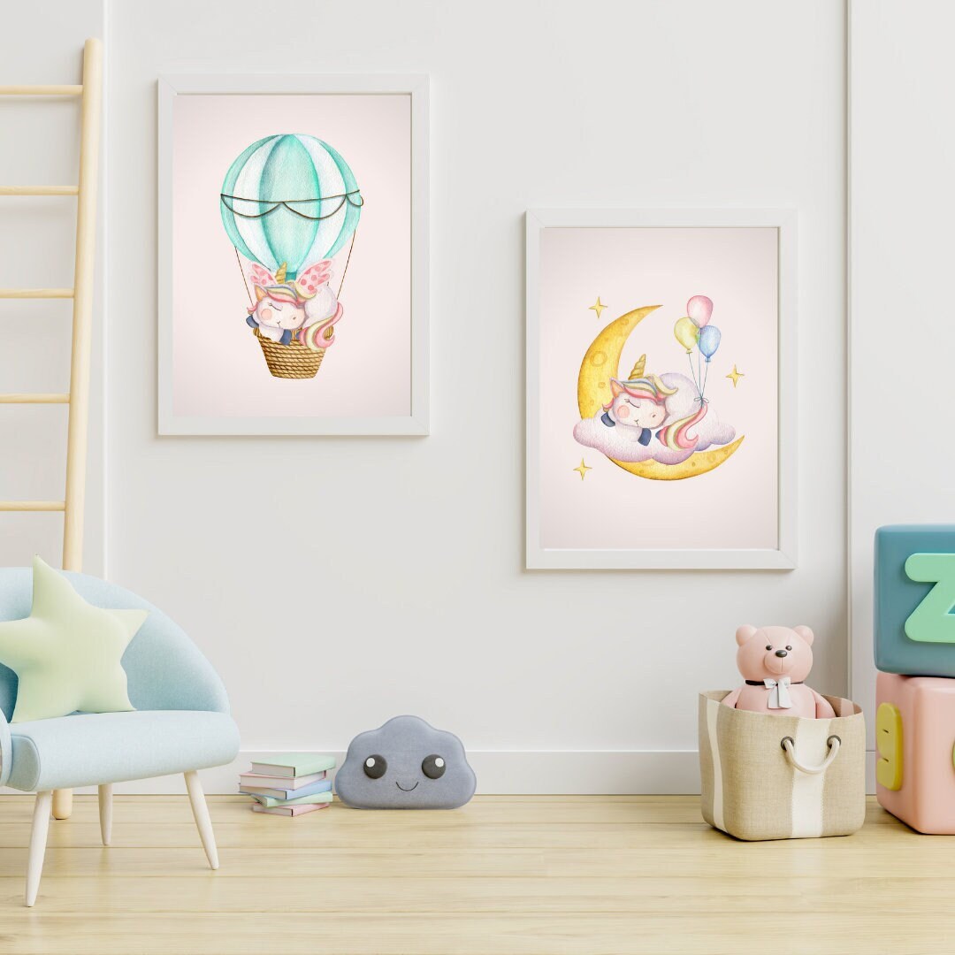 Unicorn Wall Art Set Girls Room Decor Unicorn Prints Nursery Decor Kids ...