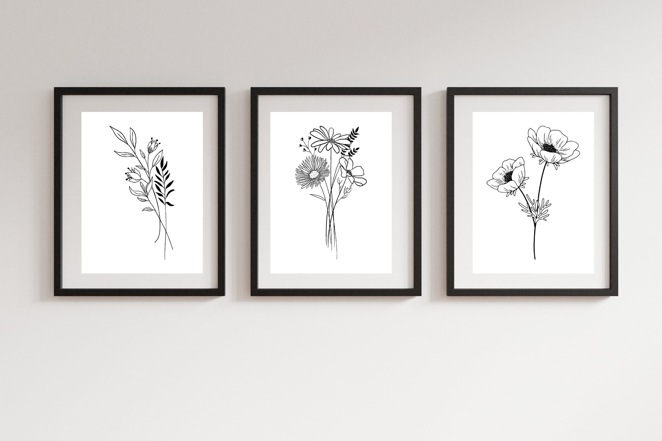Flower Line Art Set Flower Wall Art Prints Minimal Floral Prints Line
