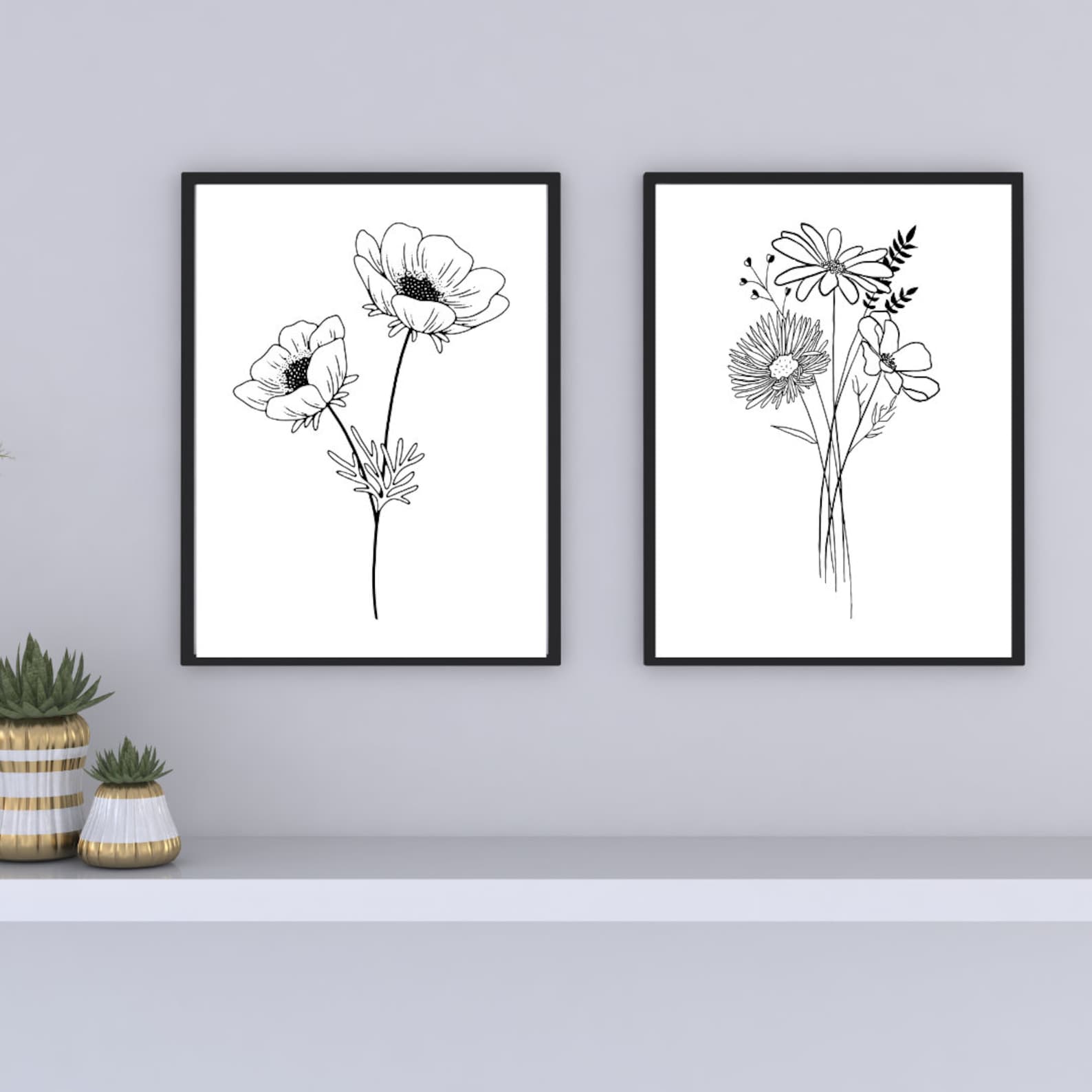 Flower Line Art Set Flower Wall Art Prints Minimal Floral Prints Line ...