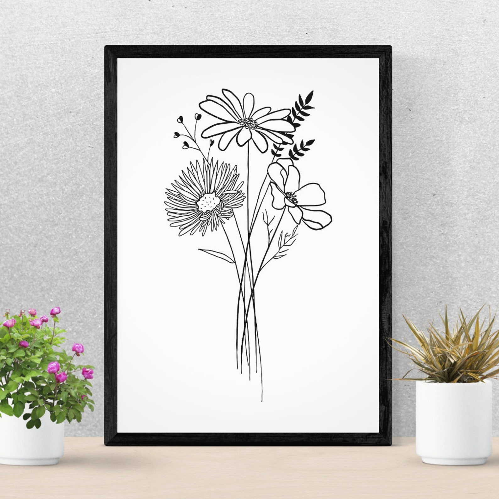 Flower Line Art Set Flower Wall Art Prints Minimal Floral Prints Line ...