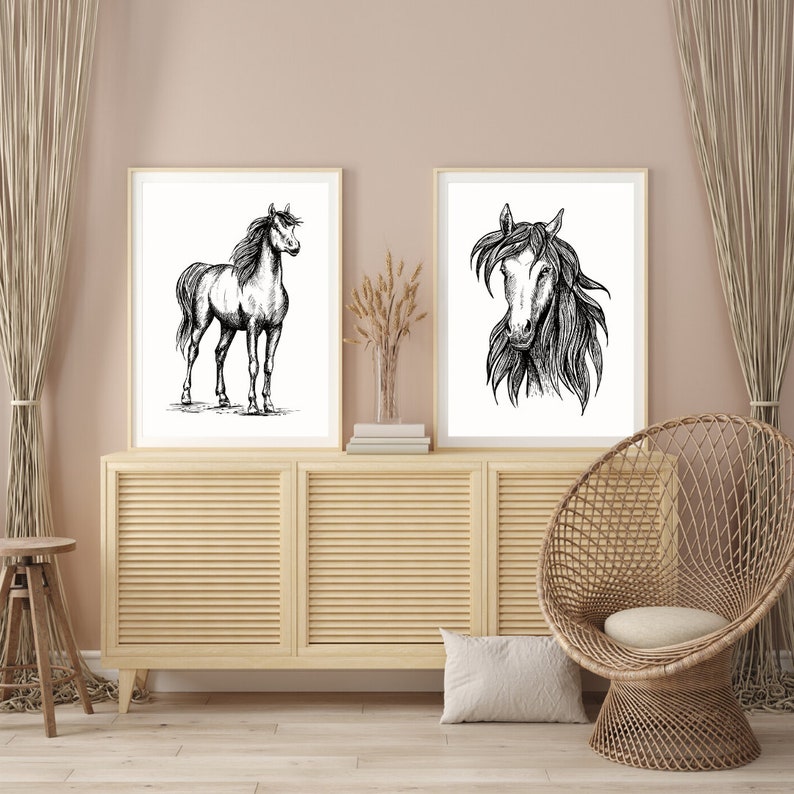 Horse Line Art Modern Line Drawing Horse Print One Line Drawing Single ...