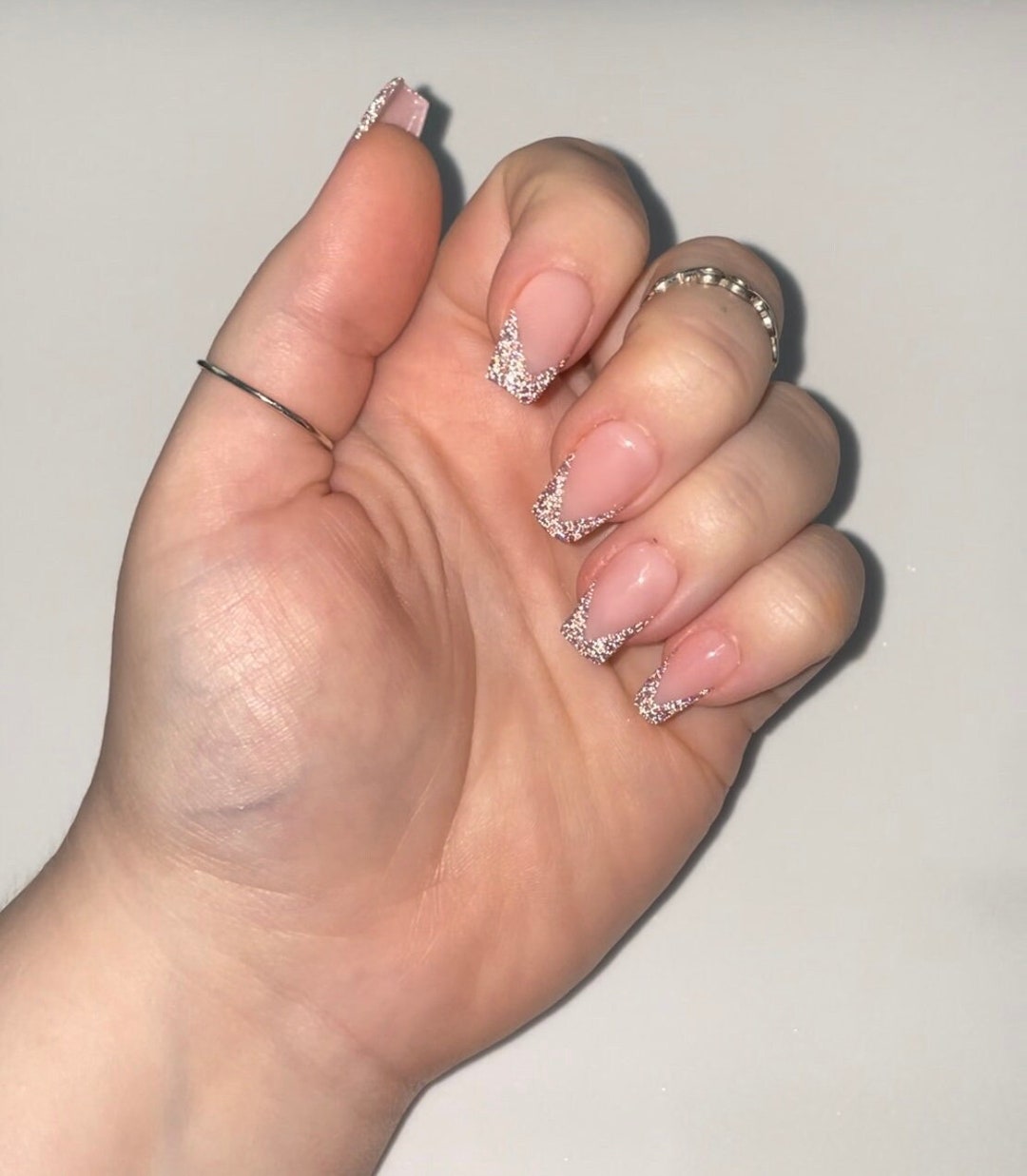 Reflective Glitter French Tip Press on Nails Etsy