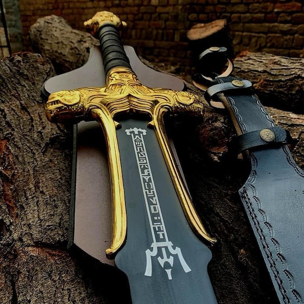 Conan The Barbarian Atlantean Sword gold edition powder coating blade engraved Great Gift