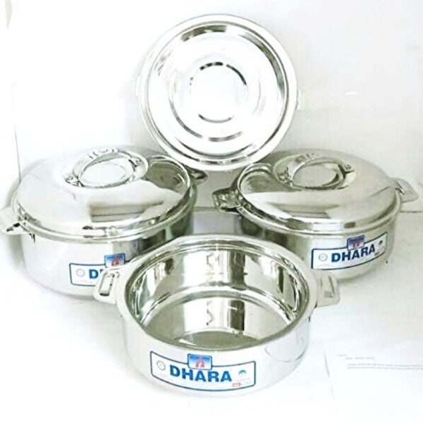 Stainless steel casserole/Hotpot/chapati box/steel Hotcase 3 pcs set for dining and serving 1800 ml 2500 ml and 4000 ml size Housewife gift