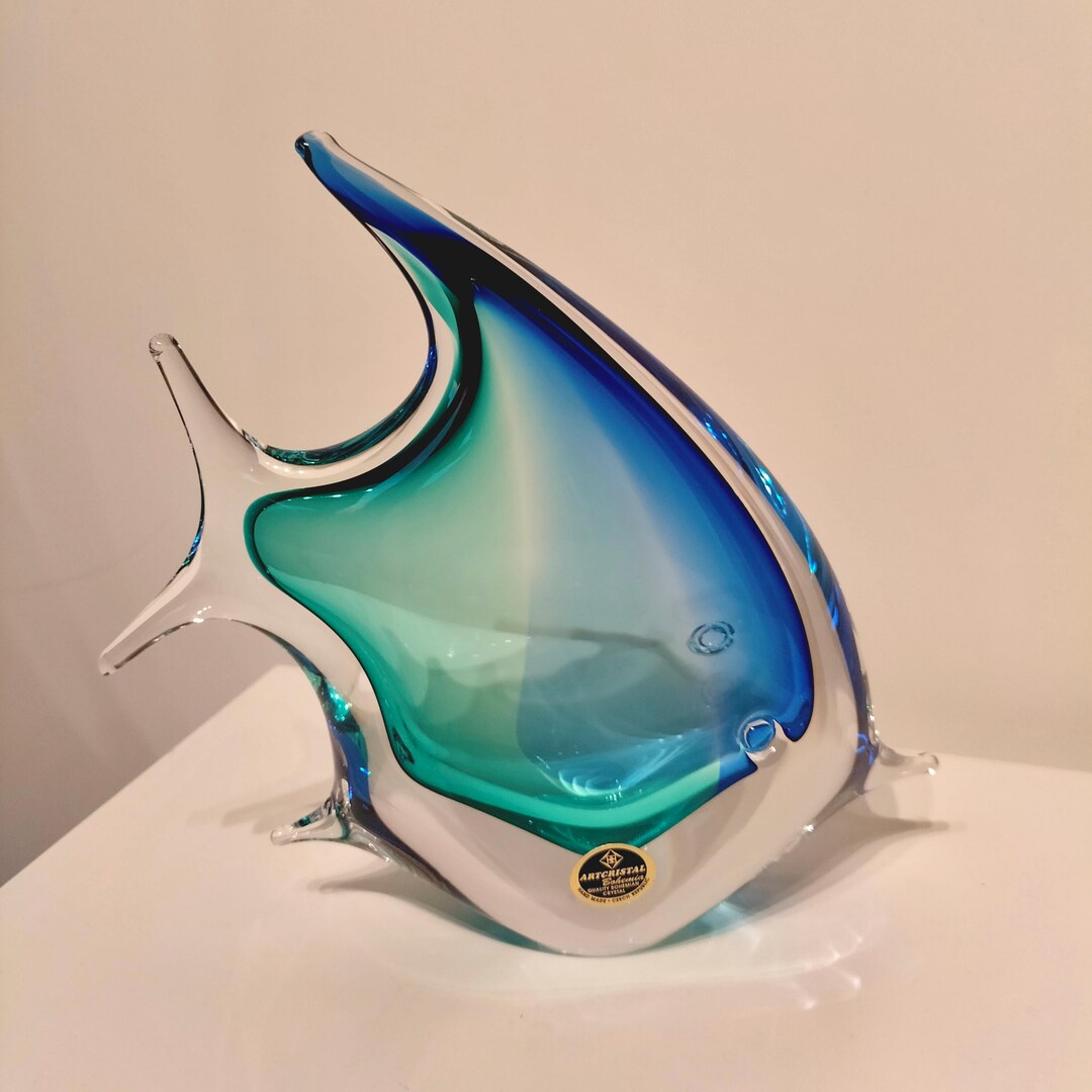 Bohemian Crystal Angelfish Blue/turquoise - Handmade Czech Art Glass ...