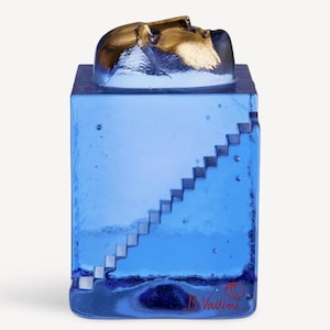 Kosta Boda Bertil Vallien glass art piece Stairs with gold house, after Scandinavian design - Ornate Kosta Boda Sweden glass art