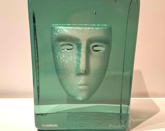 Escultura de vidrio de Kosta Boda 'Azur Frost petrol' de Bertil Vallien, artglass Suecia