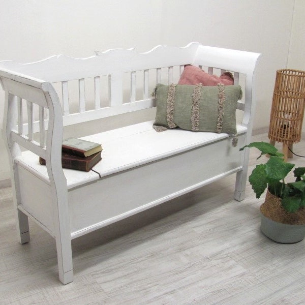 Schwedenbank in Shabby-Chic-Weiss, in Weichholz "137 cm breit" Sitzbank