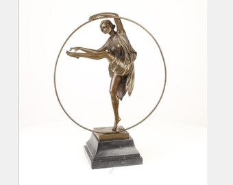 Bronzefigur Tänzerin im Reifen, signiert "GODARD" Bronzeskulptur