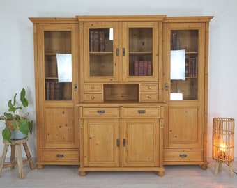 großes Jugendstil Buffet-Bücherschrank-Bibliothek in Weichholz Antik