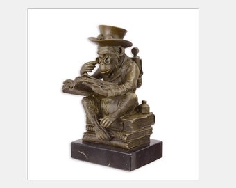 Bronzefigur Steam Punk Affe mit Buch / Darwinistischer Affe