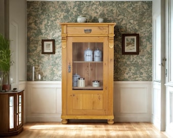 schönes restauriertes Gründerzeit Vertiko, schmale Vitrine Weichholz "Antik-Lux"