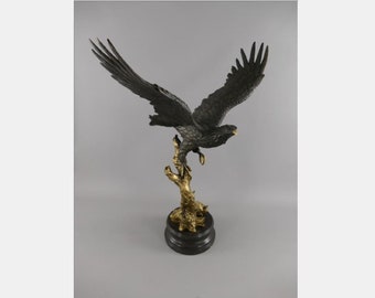 traumhafte Bronzestatue, XXL Adler auf Baumstamm 22 kg schwer