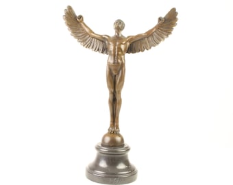 schöne Bronzefigur Ikarus, Griechische Mythen Bronzeskulptur auf Marmorsockel