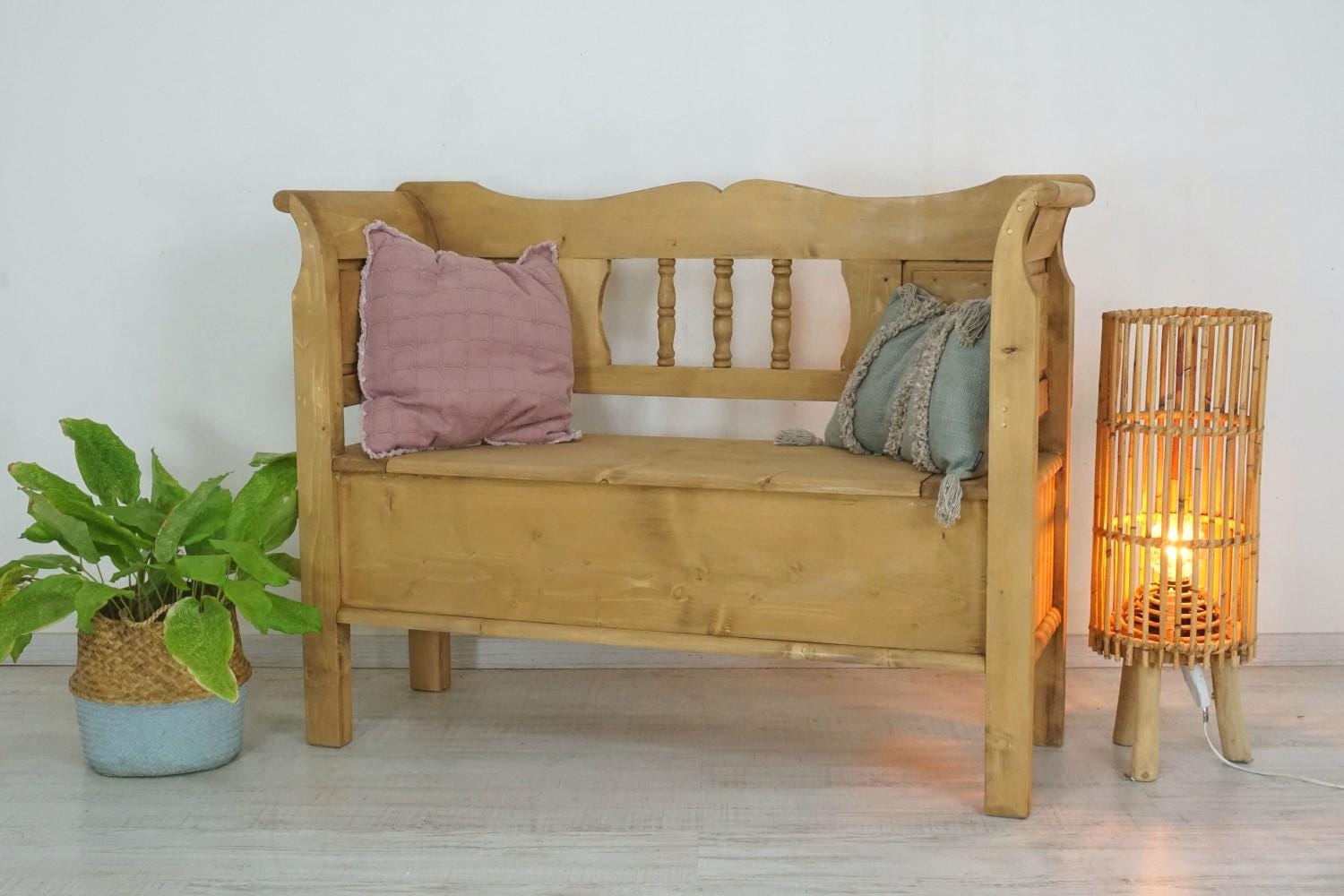 schöne Schwedenbank im Landhausstil Truhenbank in Weichholz "120 cm breit" Antik-Lux