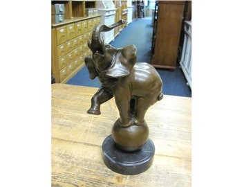 Bronzefigur Elefant Skulptur Trophäe Tier Bronze Marmorsockel ANTIK LUX Art Deco