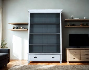 Bücherregal von 1900, Vintage Bücherschrank in Shabby-Chic-Weiß