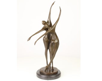 moderne Kunst Tanzendes Paar, Skulptur in massiv Bronze auf Marmorsockel