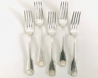 5 forchette tavola vintage in metallo bianco 100, modello conchiglia